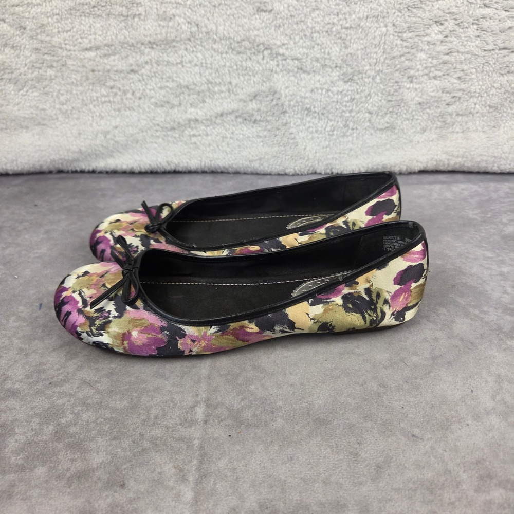 Sam and LibbyWomens Floral Ballet Flats Purple Yellow Black Round Toe Bow SZ 8M